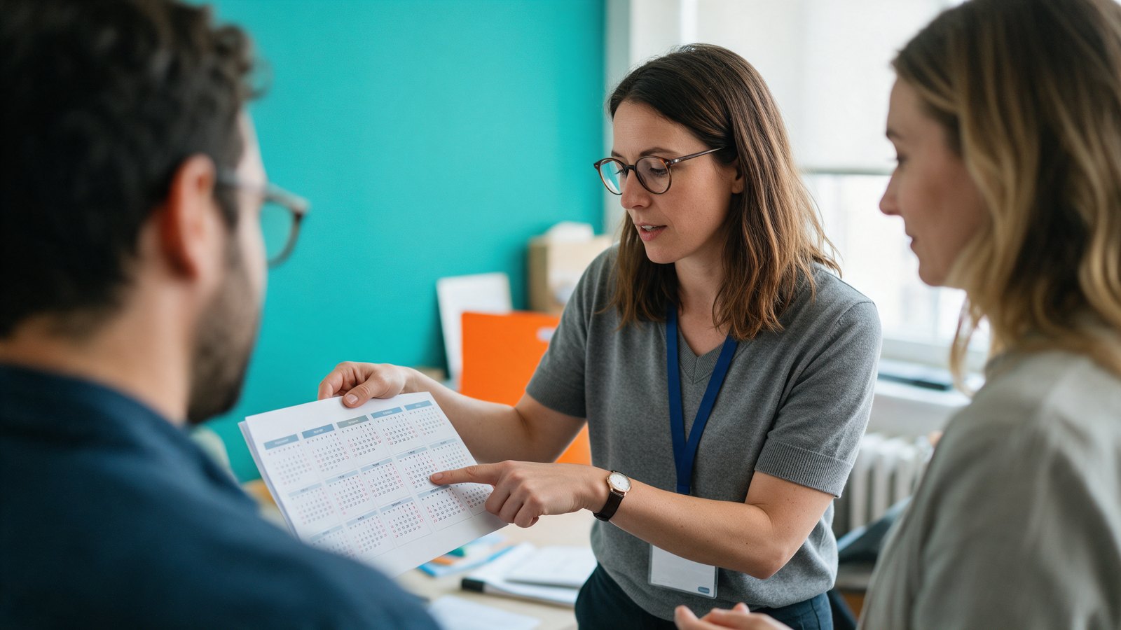 Élue du CSE présentant le calendrier annuel du comité à ses collègues